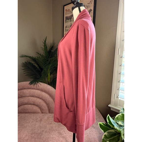Athleta Cozy Karma Asym‎ Open Front Cardigan Sweater Thumb Holes Rose Small - Picture 4 of 8